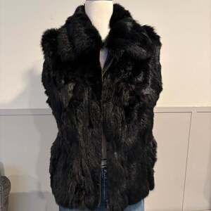 Surell Real Fur Vest Size S/M Black Rabbit Zip Up Collar